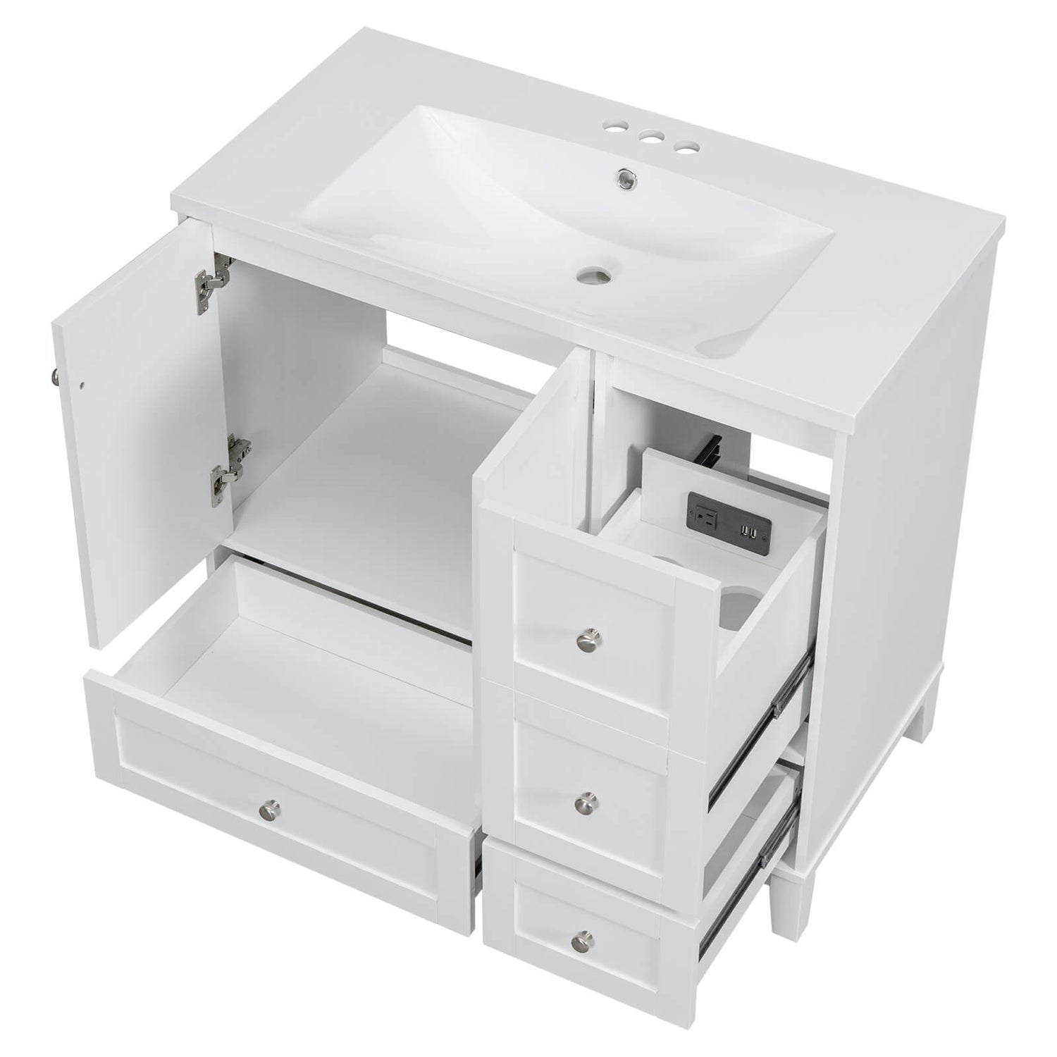 Bathroom vanity with dual and triple USB charging ports