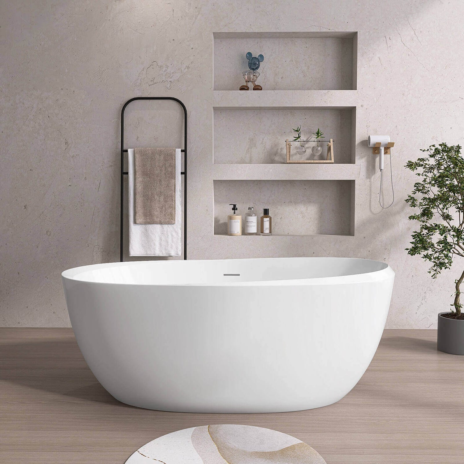 Best 59 inch Oval Thick-Rim Acrylic Bathtub