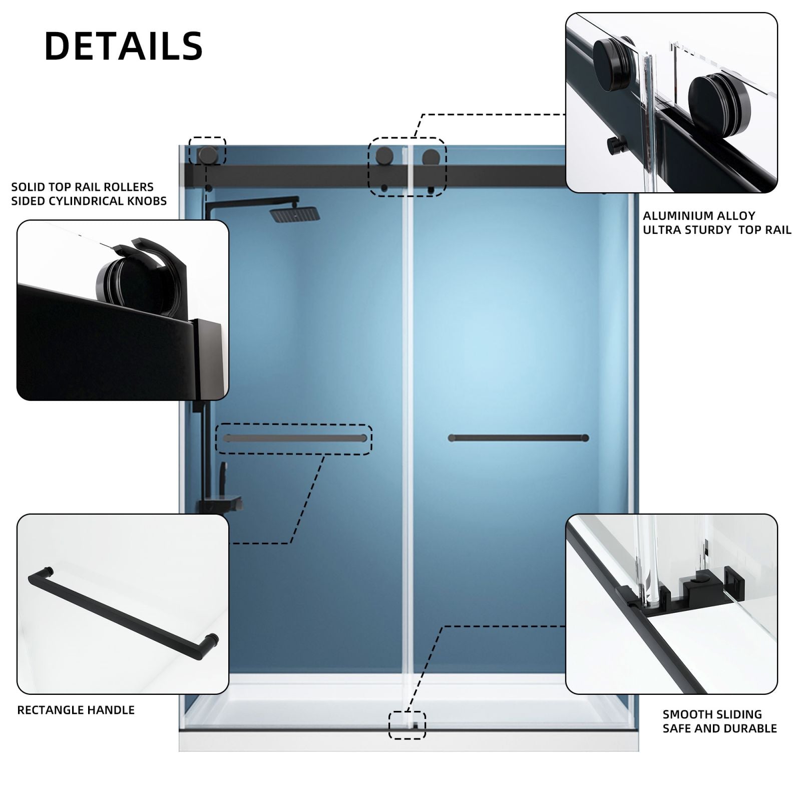 Black 57-60 Width 79 Height Frameless Double Sliding Shower Door