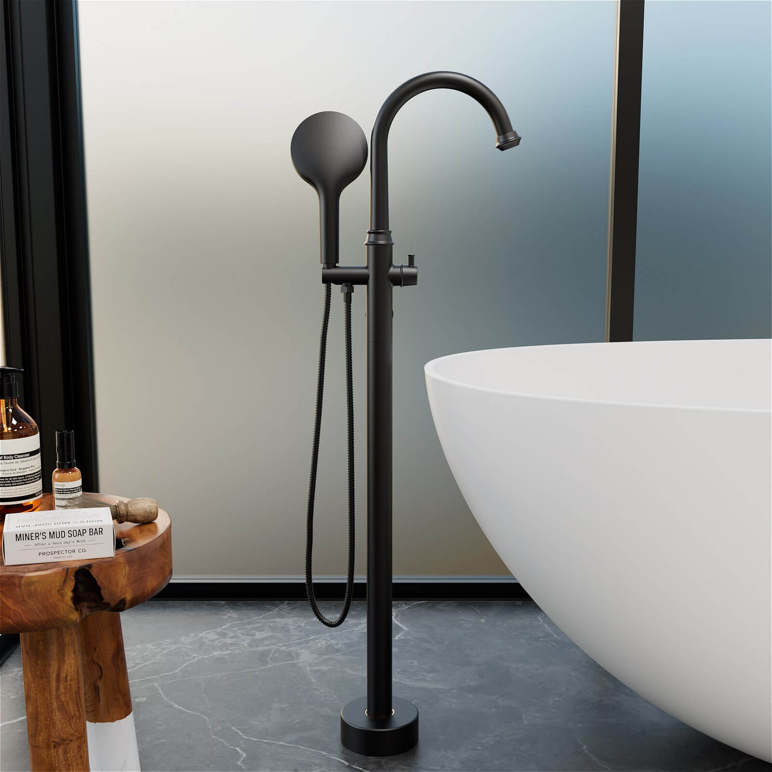 Freestanding Tub Filler High Arc 360° Swivel Bathtub Faucet with 3 Function Handheld