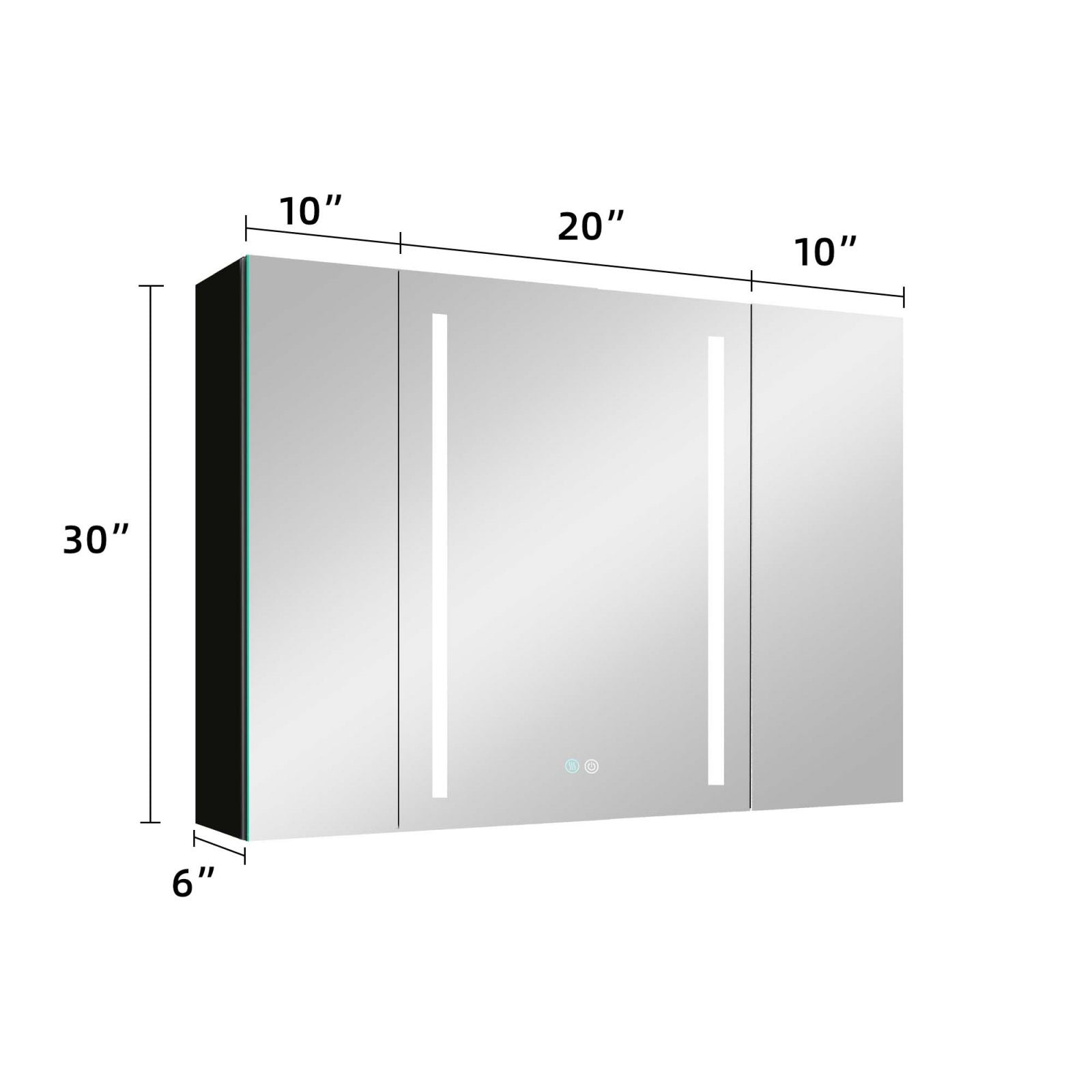 Black LED Double Door Defogging Medicine Cabinet Size