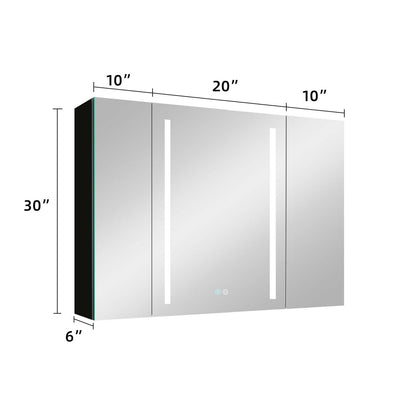 Black LED Double Door Defogging Medicine Cabinet Size