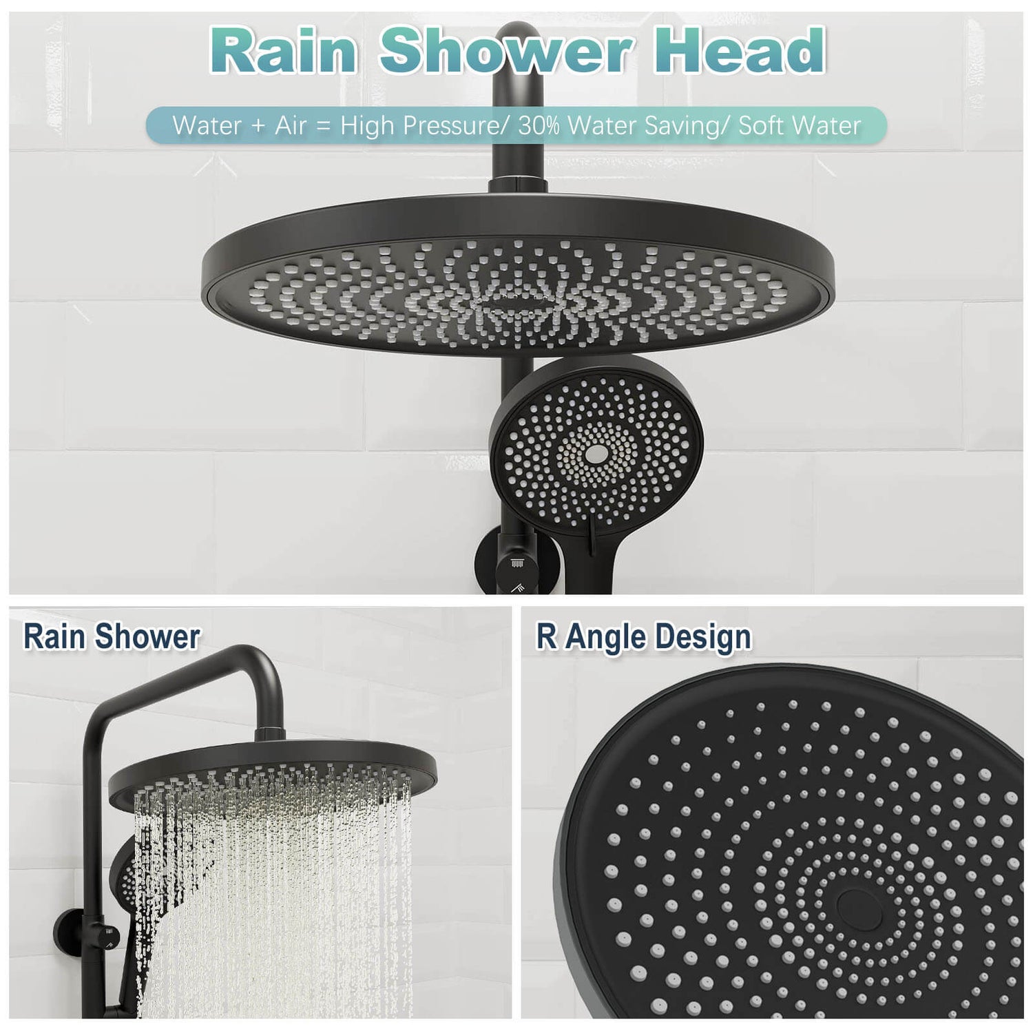 10“ Round Wall Mounted Shower System with 2-in-1 Rough-in Valve Included 3-Spray Handheld