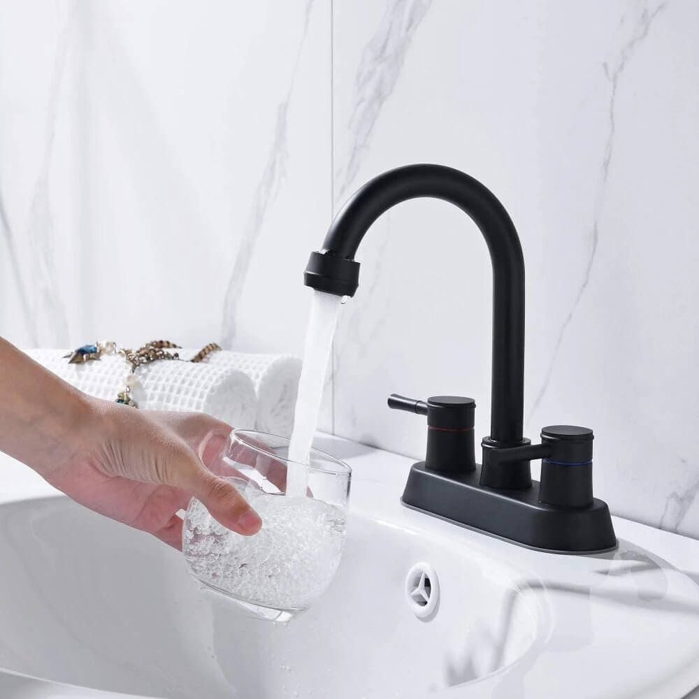 Black stainless steel three-hole high arc bathroom vanity faucet