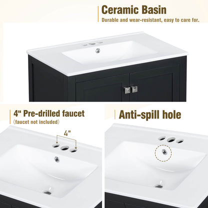 Black vanity with refined aesthetics and efficient storage compartments