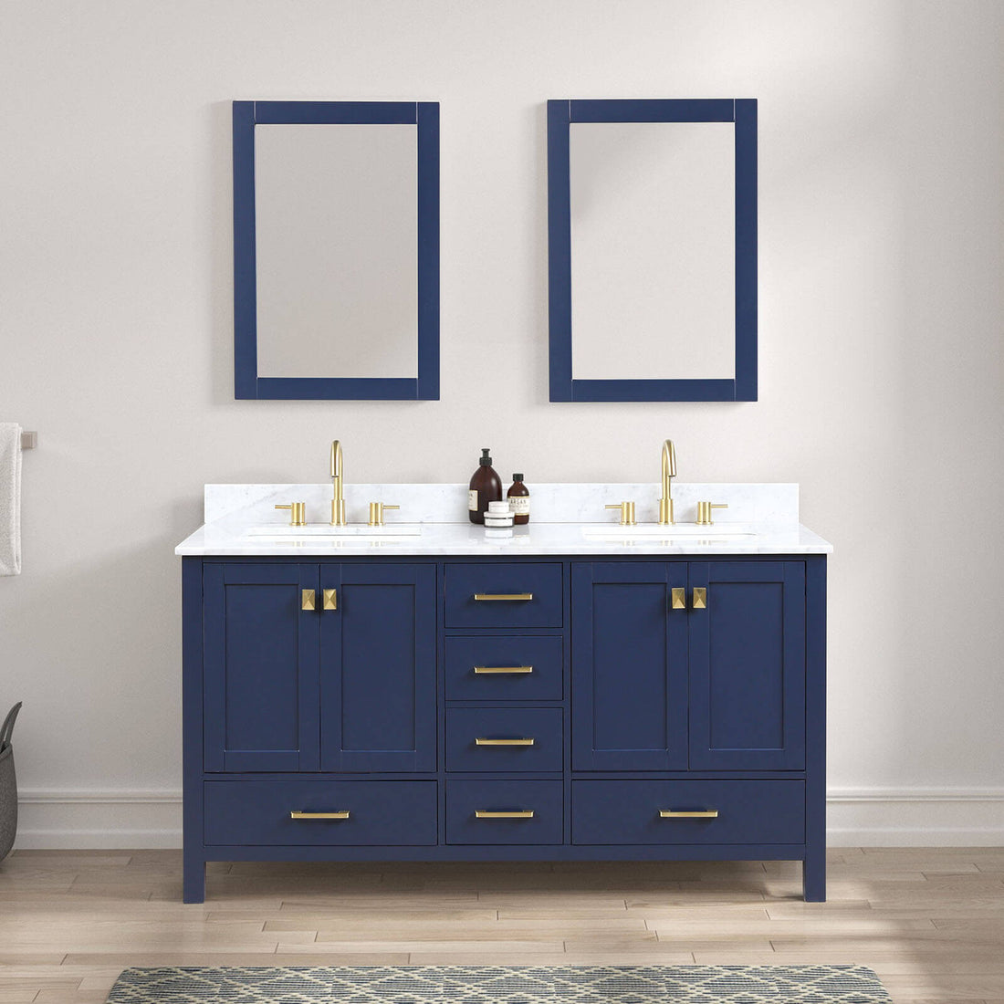 Blossom 60&quot; Freestanding Double Sink Vanity with Drawers and Carrara Marble Countertop