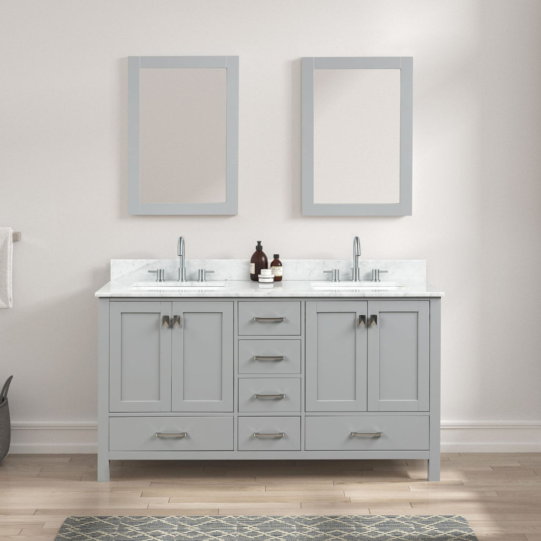 Blossom 60&quot; Freestanding Double Sink Vanity with Drawers and Carrara Marble Counter top