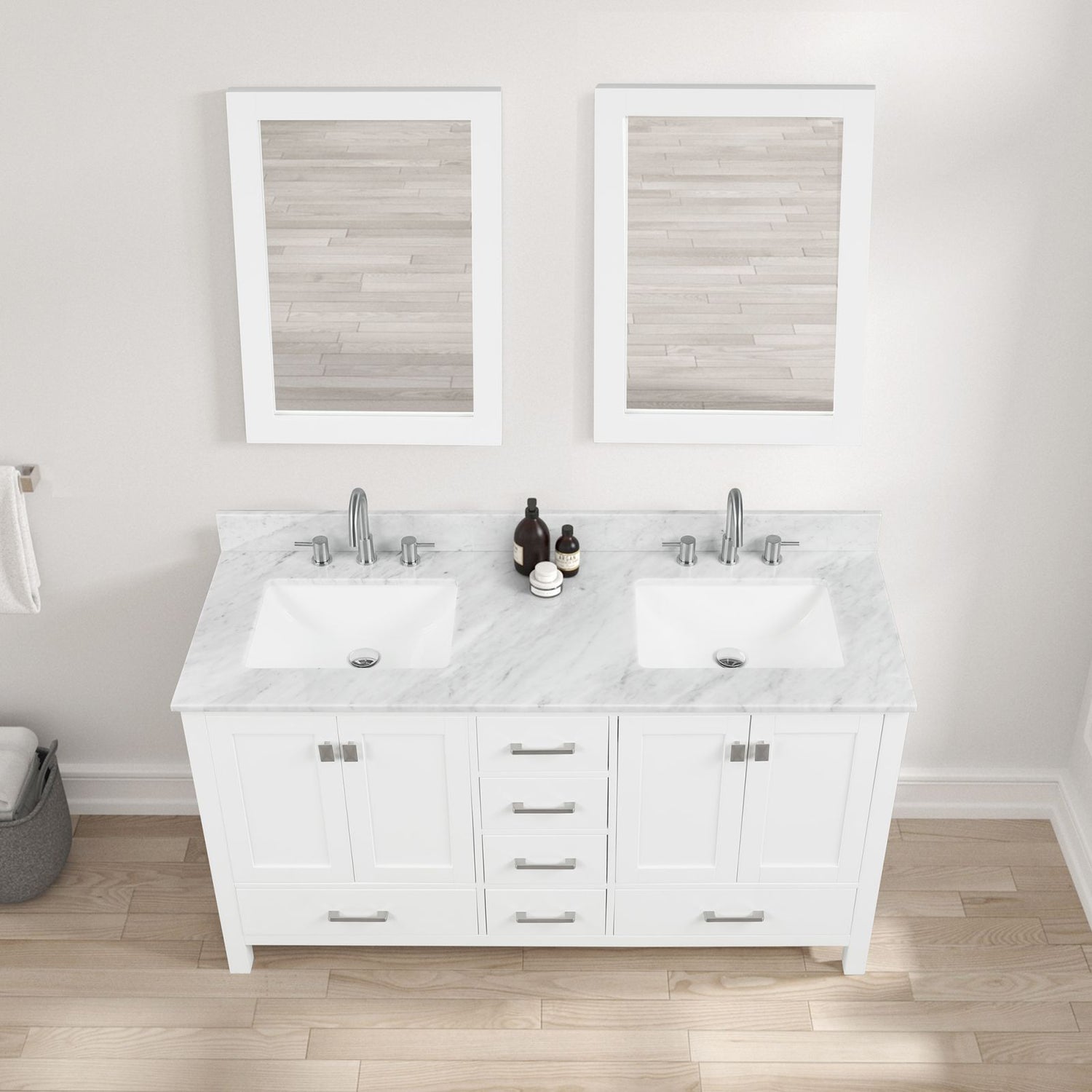 Blossom 60&quot; White Double Sink Vanity with Marble Countertop