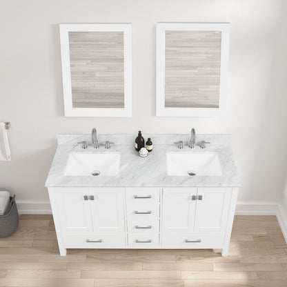 Blossom 60&quot; White Double Sink Vanity with Marble Countertop