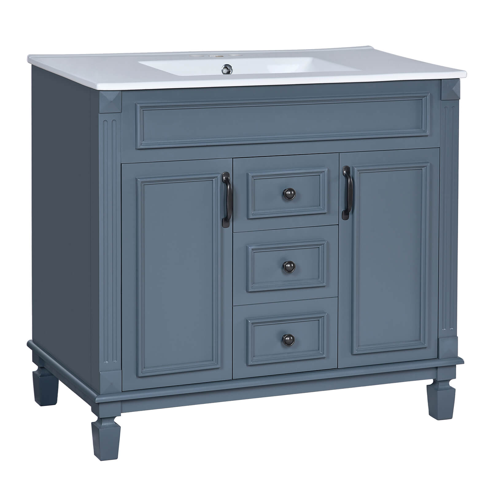 Blue freestanding vanity for bathroom with durable MDF and pine wood construction