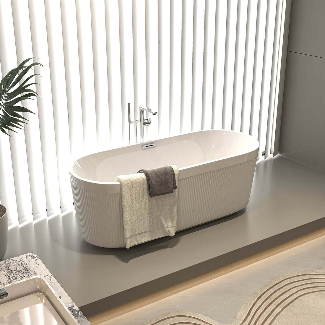 Bright White 59 inch Pleated Acrylic Bathtub