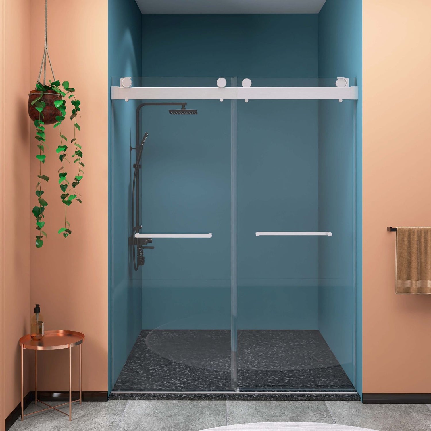 Brushed Nicke 57-60 Width 79 Inch Frameless Double Sliding Shower Door