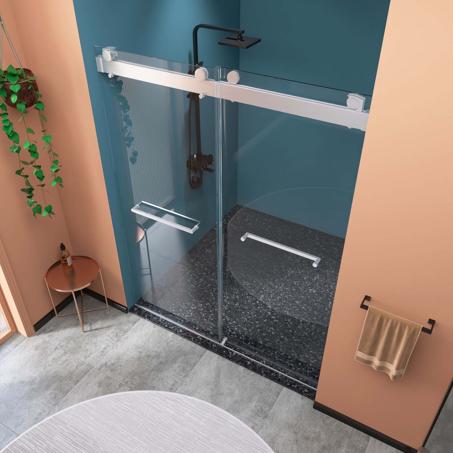 Brushed Nickel Frameless Double Sliding Shower Door 57-60 Width 79