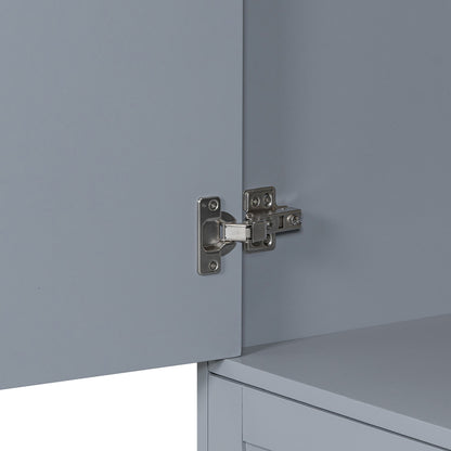 Chain detail on 36 inch grey bathroom vanity with integrated USB charging