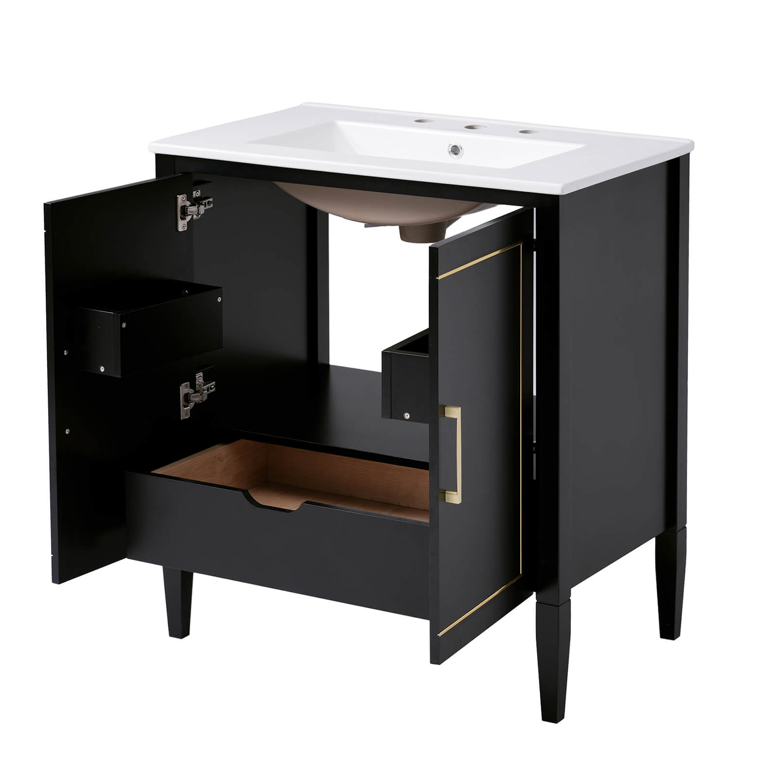 Chic 30 inch bathroom vanity with a minimalist black finish and hidden storage compartments