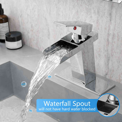 Chrome Deck Plate Waterfall Bathroom Sink Tap