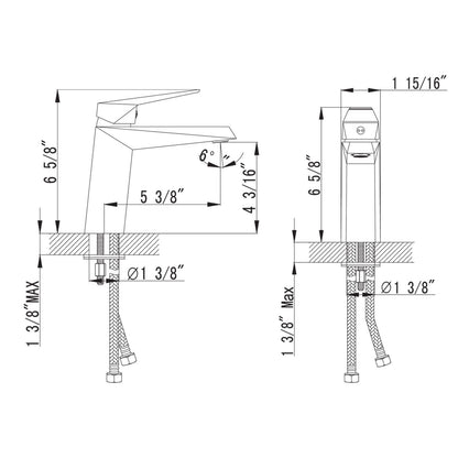 Chrome Lever Handle Bathroom Sink Faucet Size