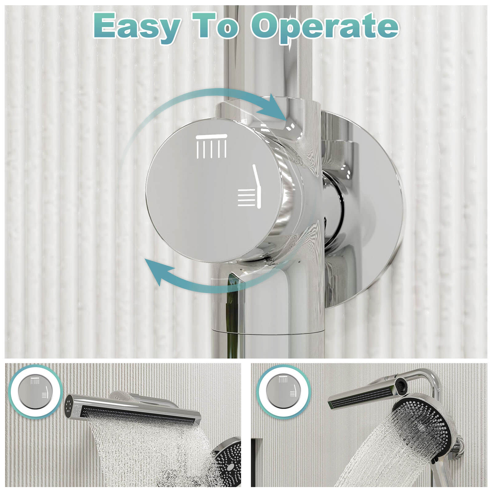 8&quot; Wall Bar Shower Kit with 360° Rotate 3-Spray Cylindrical Shower Head And 6-Spray Handheld