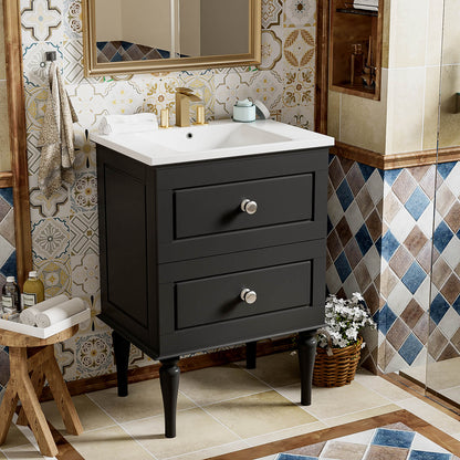 Classic 24 Inch Shaker Solid Wood Bathroom Vanity with Black Finish