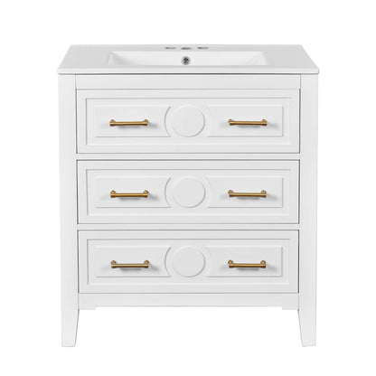 Classic White Vintage Bathroom Vanity with Solid Wood Legs