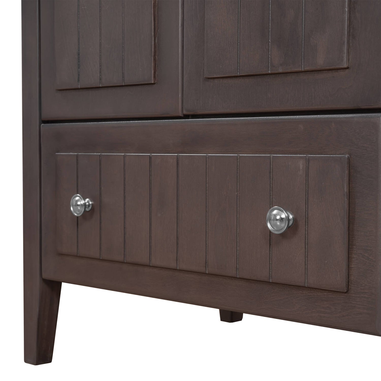 Classic brown vanity cabinet_ ready for a countertop installation