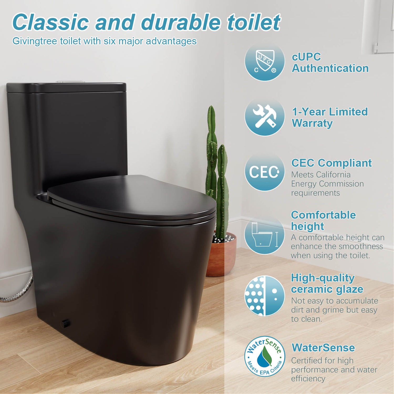 One-Piece Floor Mount Toilet 1.1GPF/1.6 GPF Siphon Jet Dual Flushing with Toilet Seat