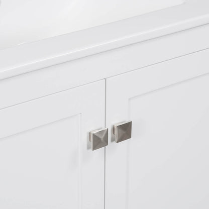 Close-up of the cabinet door handles in a simple modern design