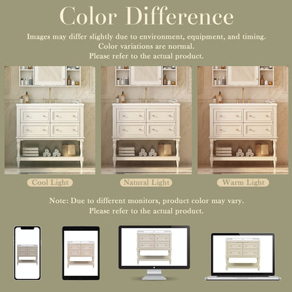 Color difference description of 36 inch open bottom beige bathroom vanity