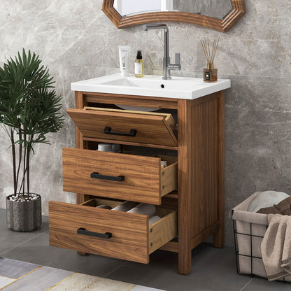 Compact 24 Inch Bathroom Vanity with Elegant Natural Wood Finish