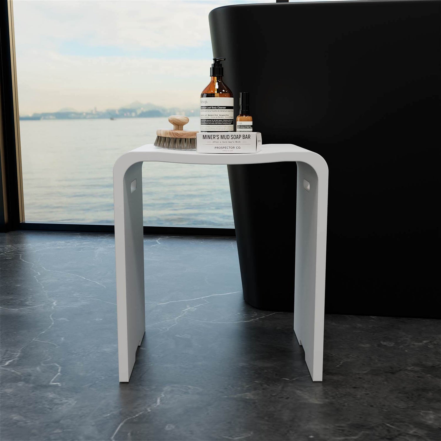 Compact small bathroom stool for modern small spaces_ HA8008 MW design with ergonomic height