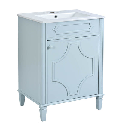 Compact vanity with carved patterns and rounded corner countertop design