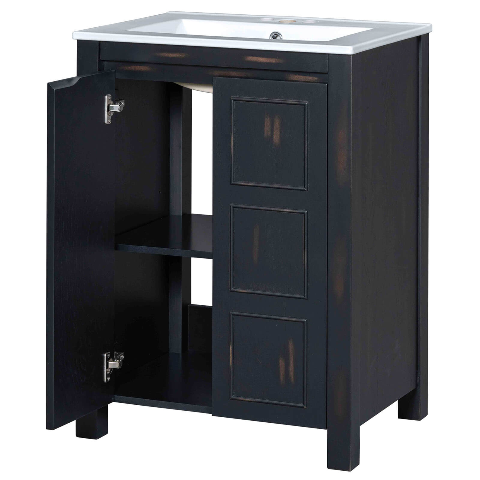 Compact Vintage Bathroom Vanity with Solid Wood Construction and Distressed Texture