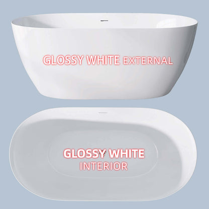 Comparison no inner and outer tubs of 59-inch anti-clog classic oval acrylic bathtub
