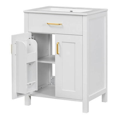 Contemporary 24 in White Vanity with Integrated Sink_ Adjustable Storage_ and Flip Top Drawer