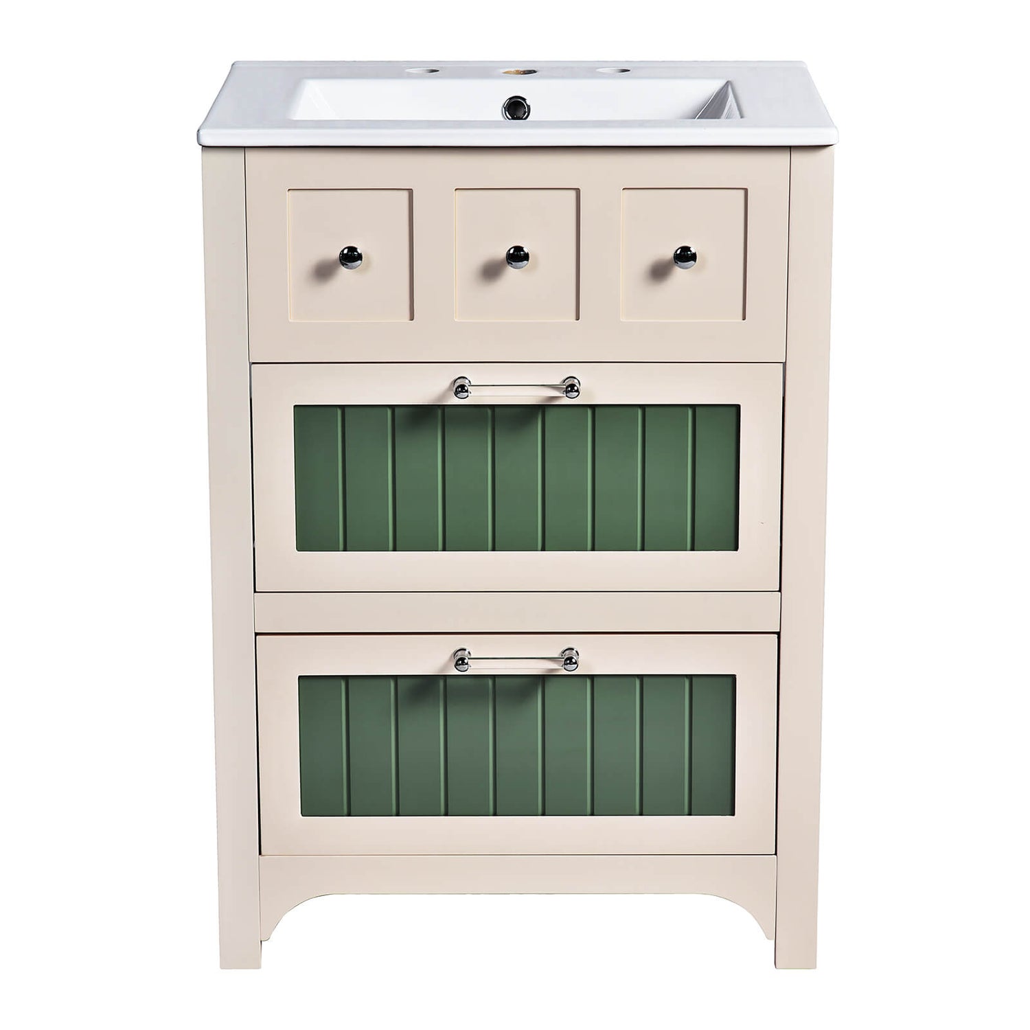 Contemporary 24 inch vanity with a bold beige and green design