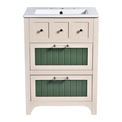 Contemporary 24 inch vanity with a bold beige and green design