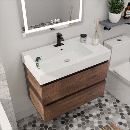 Contemporary 36 inch Vanity with Walnut Grain and Single Sink