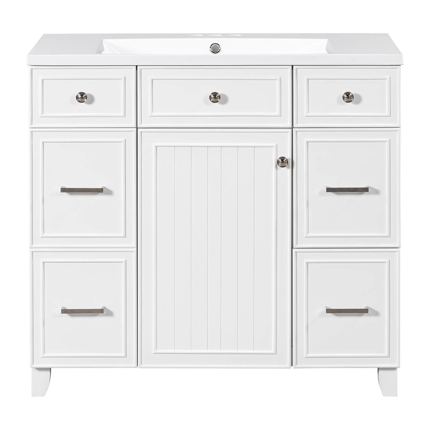 Contemporary 36 inch white bathroom vanity with storage drawers