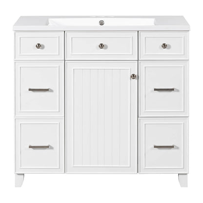 Contemporary 36 inch white bathroom vanity with storage drawers