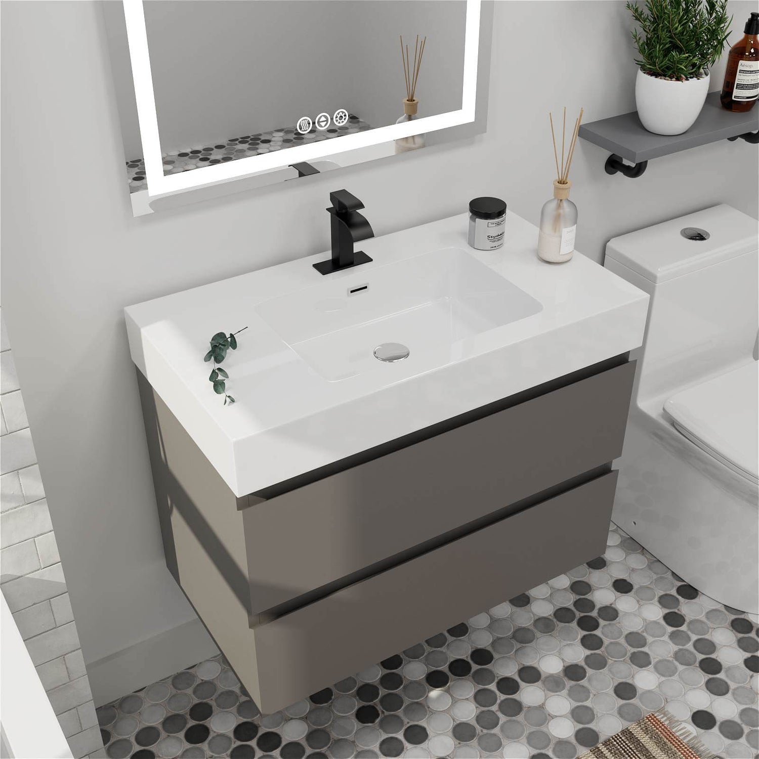 Contemporary Bathroom Vanity in Gray and White