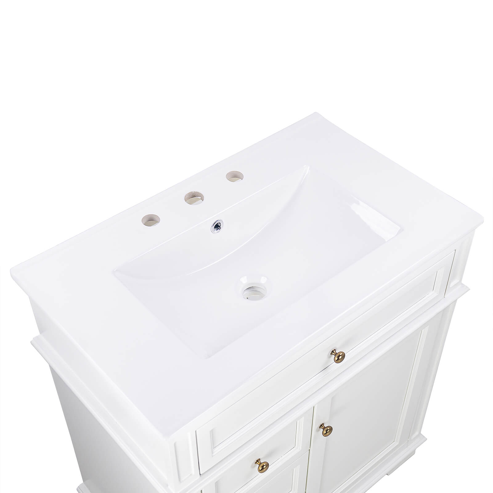 Contemporary bathroom vanity with flip out tray and soft close hinges