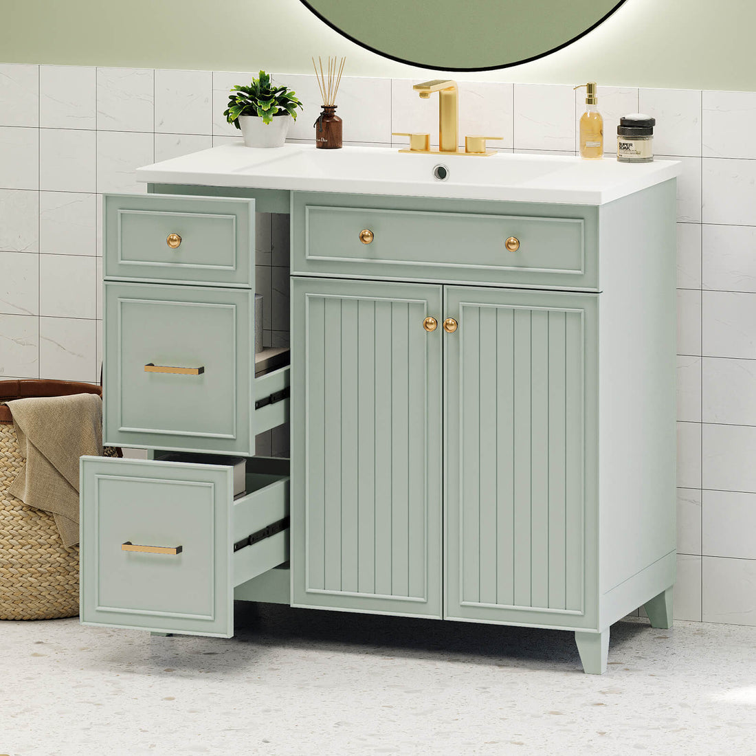 Contemporary light grey-green bathroom furniture