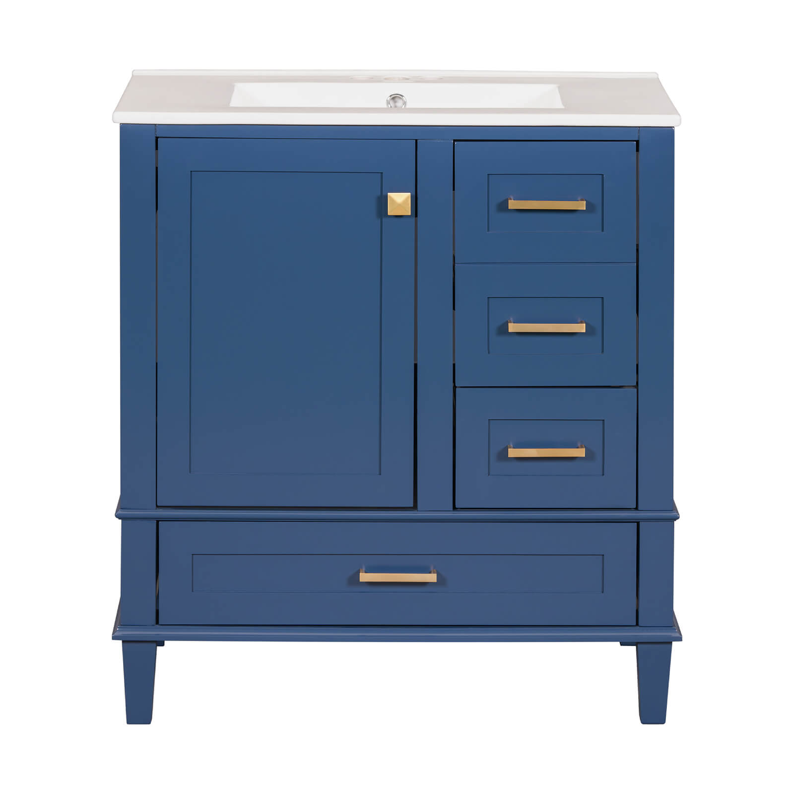 Contemporary navy blue vanity with solid wood frame