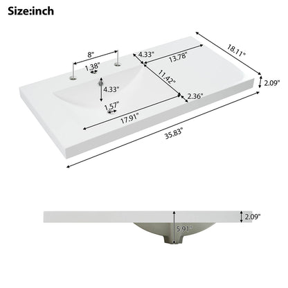 Countertop Dimensions Specifications for 36 in Black Bathroom Vanity with Left Offset Sink