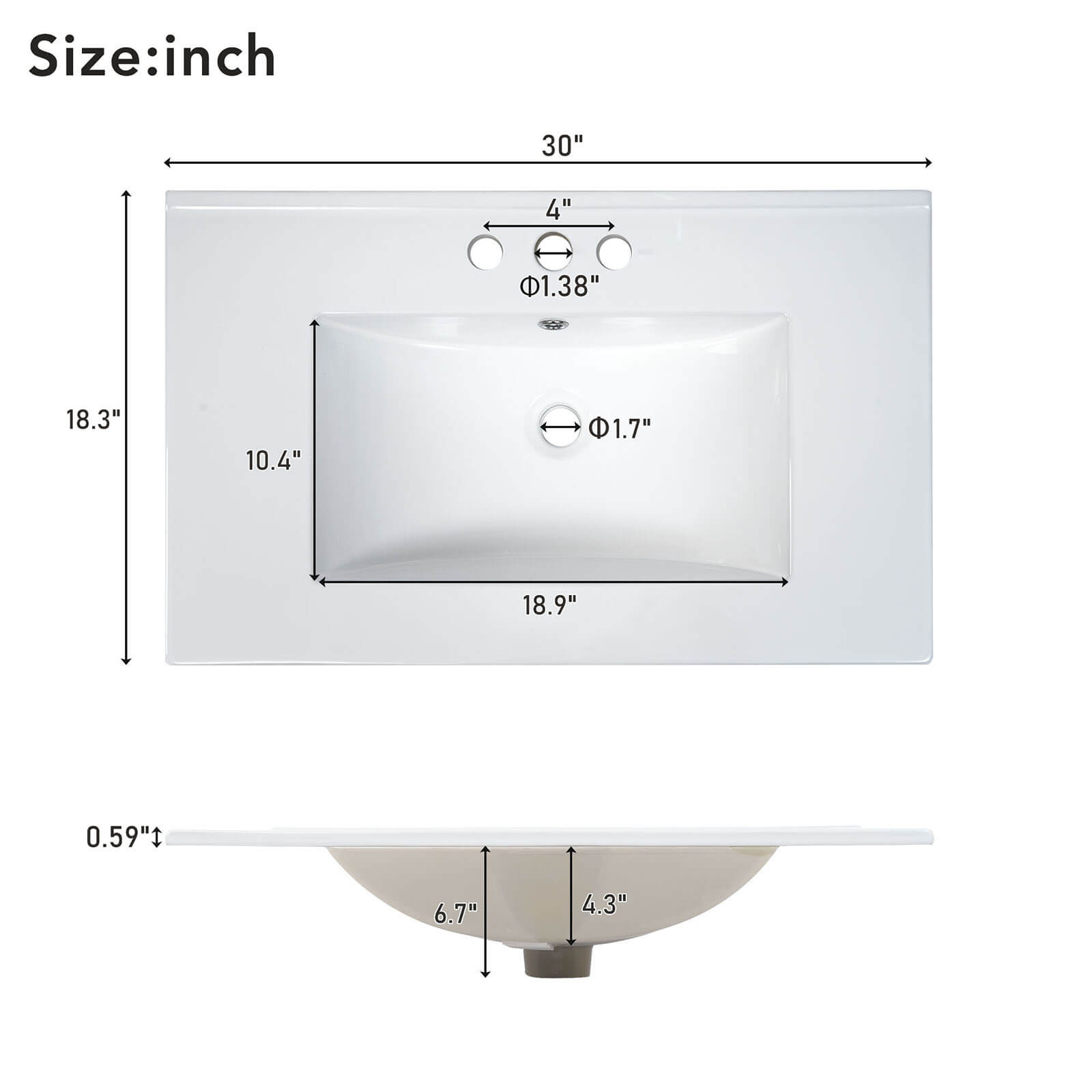 Countertop size chart for 30 inch dark green solid wood bathroom vanity with countertop