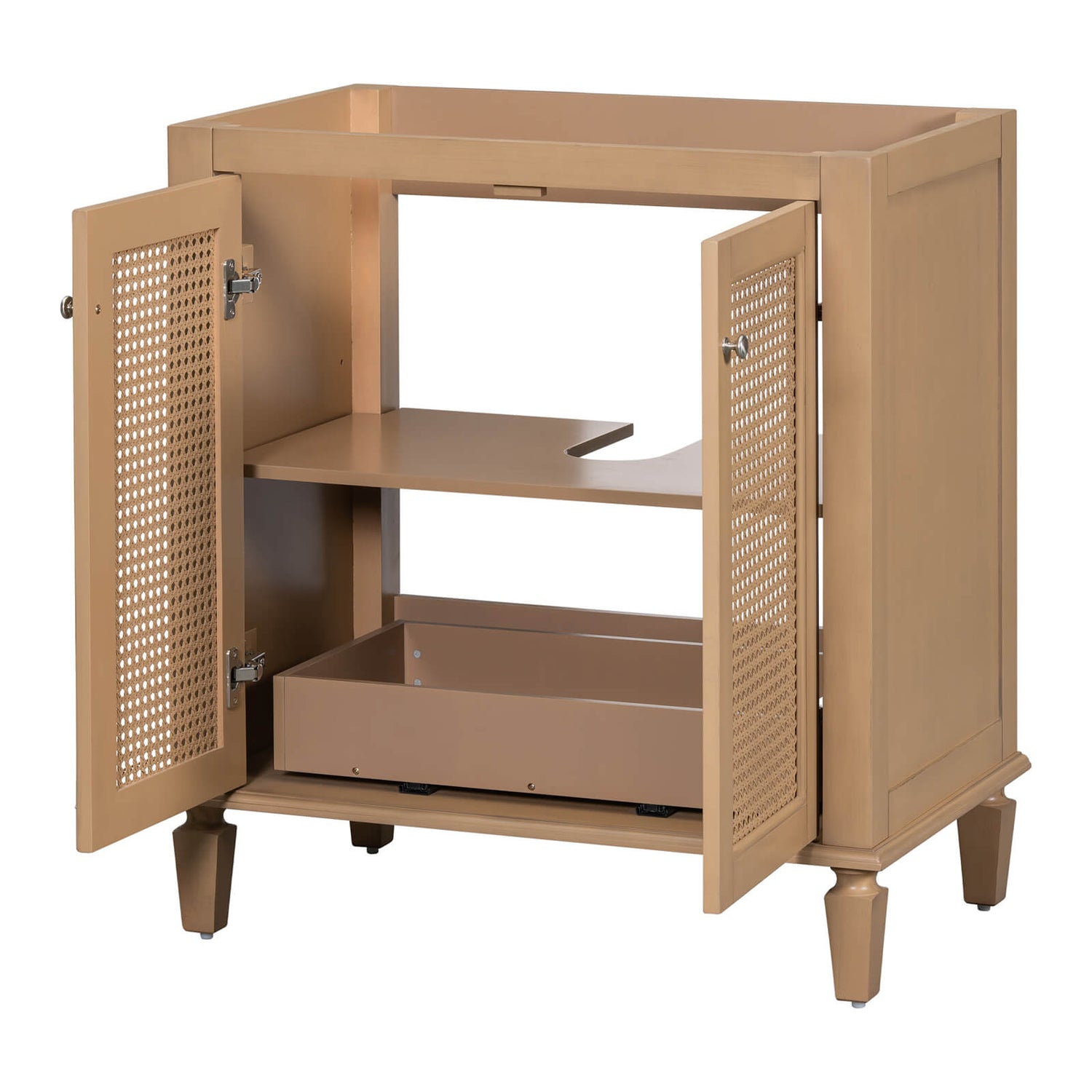 Customizable 29 in bathroom vanity base with rattan doors for modern and rustic decor