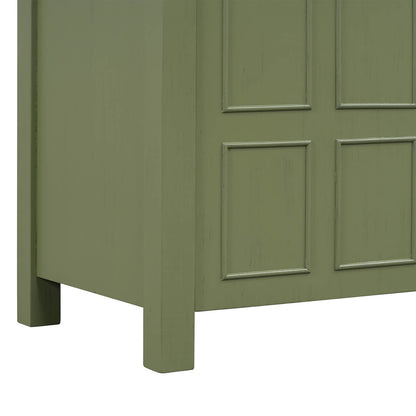 Customizable olive green vanity with grid patterned doors_ top sold separately for added flexibility