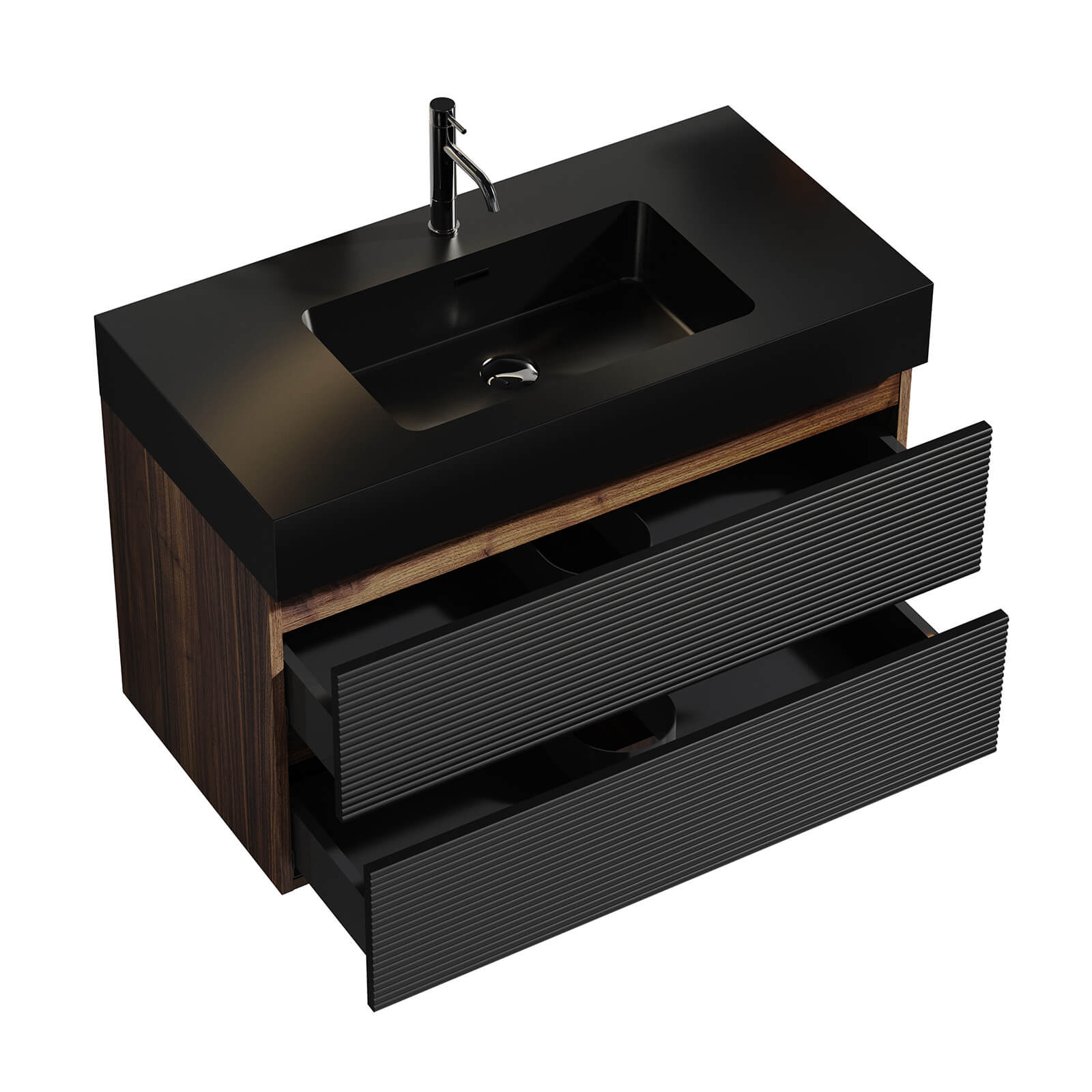 DTC soft close drawers in a premium 36 inch floating vanity