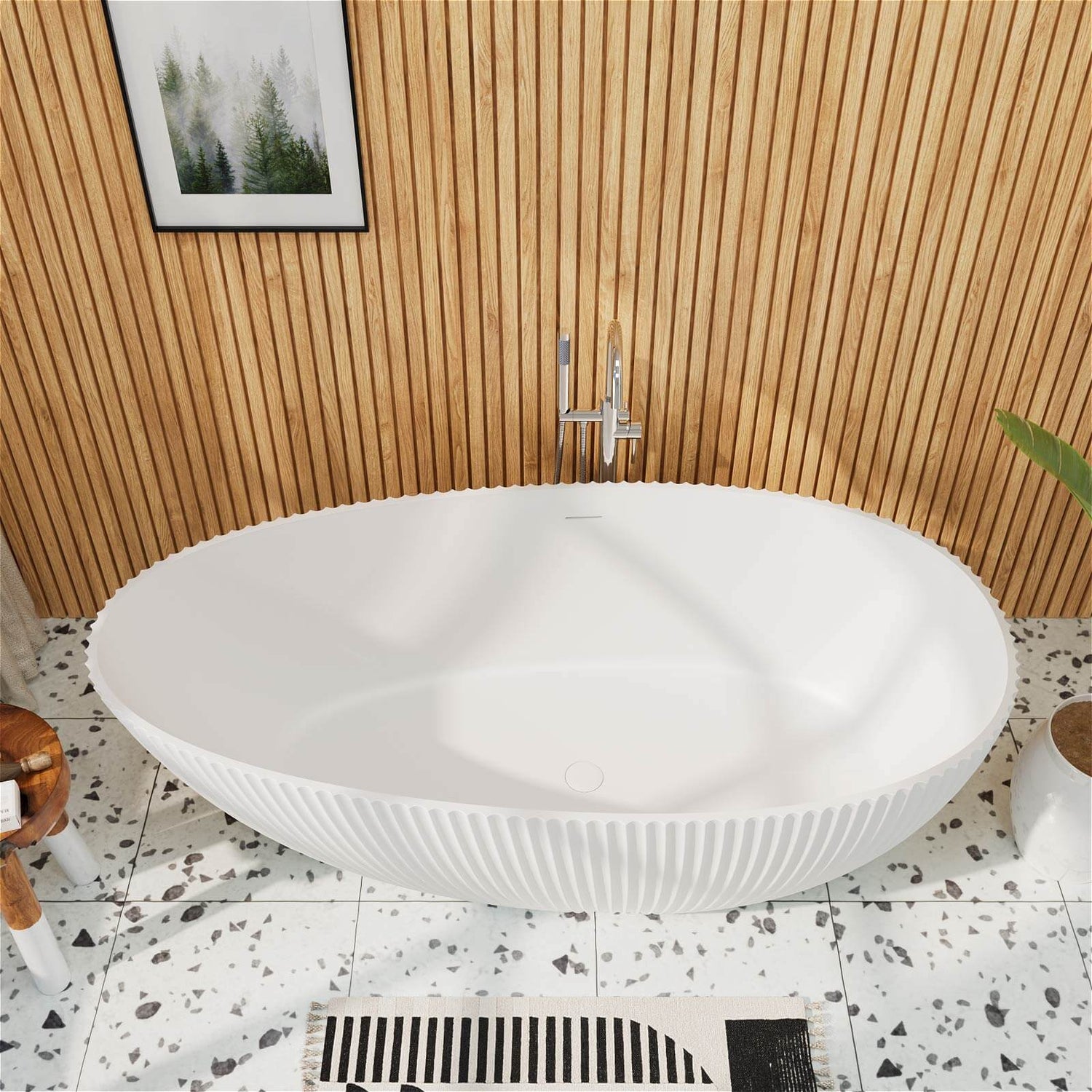 Decorative freestanding tub with pleated texture