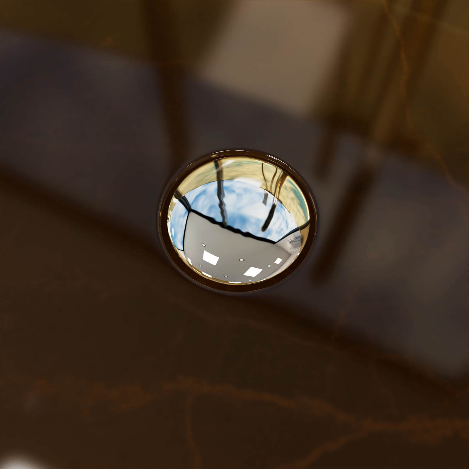 Detail of drain on 65 in orange clear freestanding bathtub